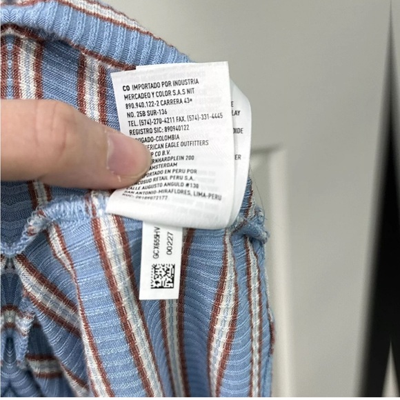 NWT American Eagle Women's XL Blue Brown Stripped Ribbed Shirt Tie Front - Picture 4 of 8